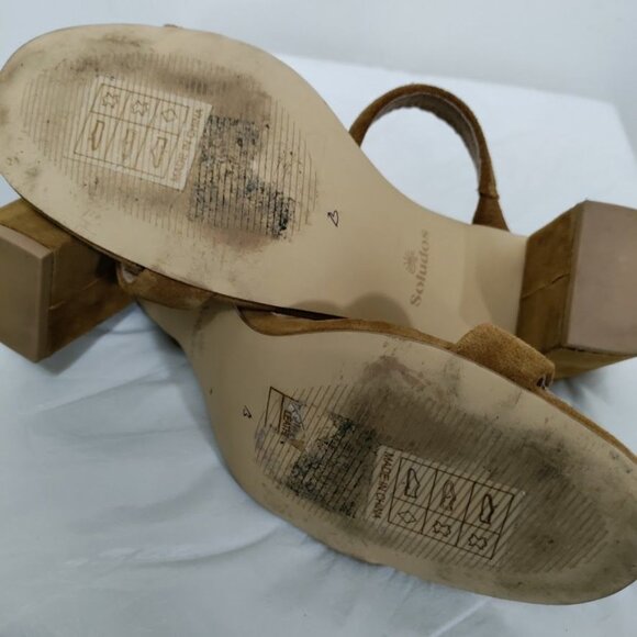 Soludos Suede Boho Festival Block Heels Slip On Ines Heel Walnut Womens Size 8.5 - Picture 5 of 6